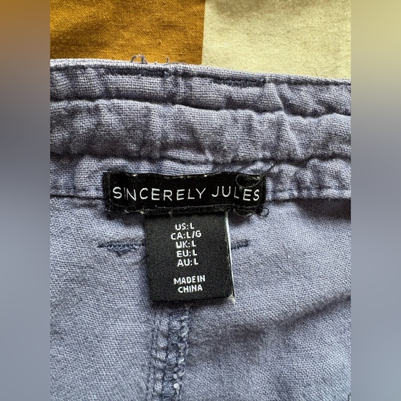 Sincerely Jules 55% linen pants cargo purple women's size L - Picture 3 of 4